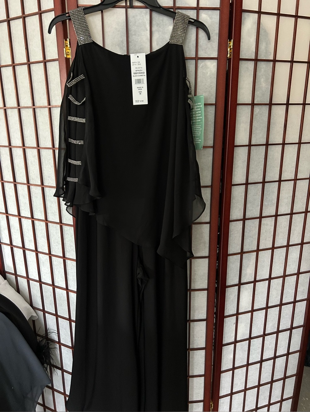 Women's Black Embellished Strap Jumpsuit